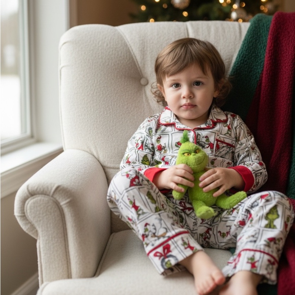 Kids Holiday Pajamas with Red Trim